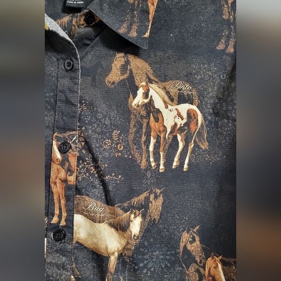 Vintage Bit & Bridle western black 🐎 horses button-down size XL - Picture 4 of 4